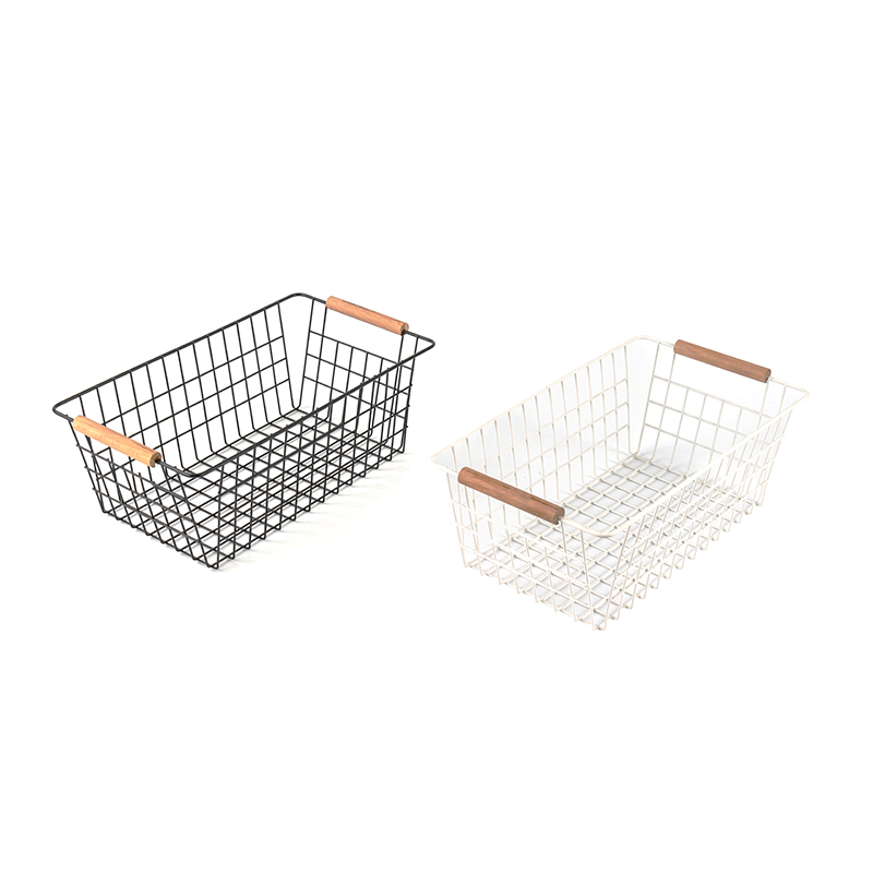Storage Basket With Wooden Handle