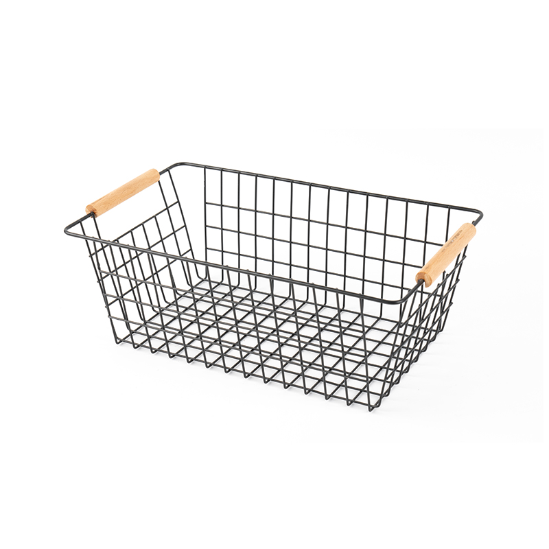 Storage Basket With Wooden Handle