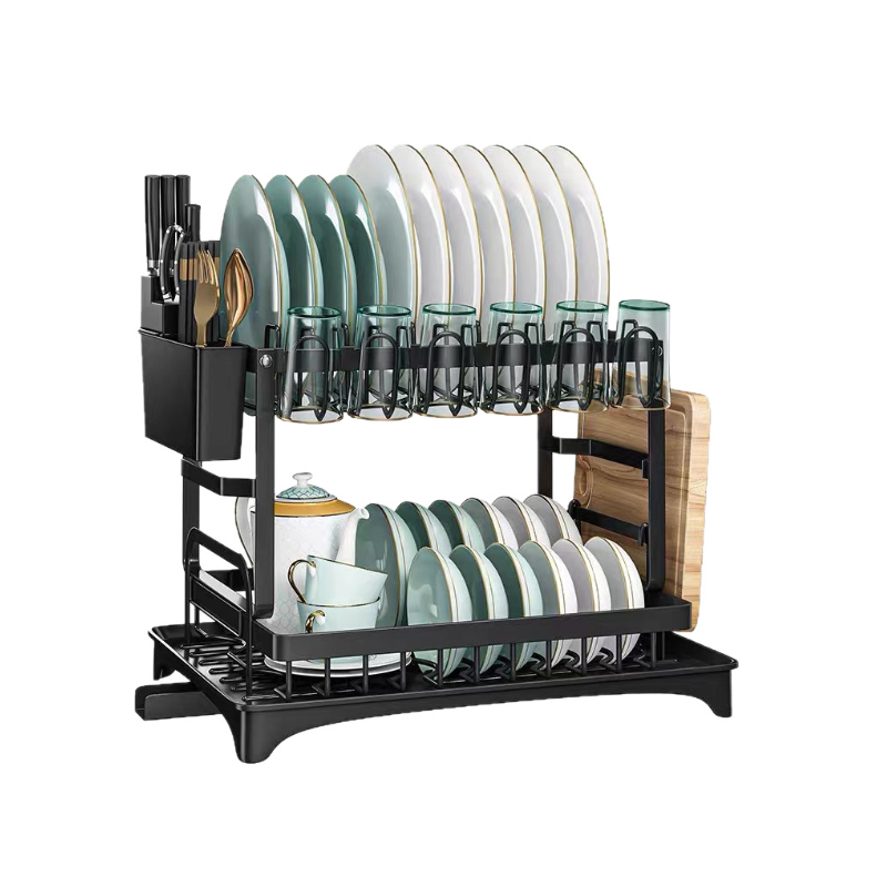 2-Tier Stainless Steel Dish Drying Rack with Drainboard