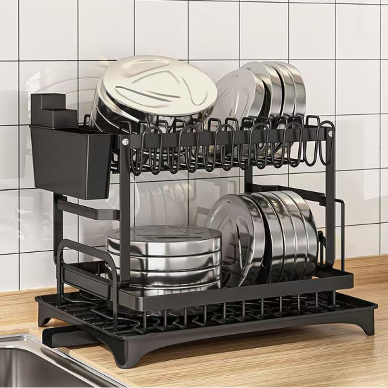 2-Tier Stainless Steel Dish Drying Rack with Drainboard
